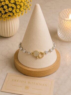 Freida Rothman Silver Lumi Bezel w/ Gold Pave Closure NEW $129 MSRP